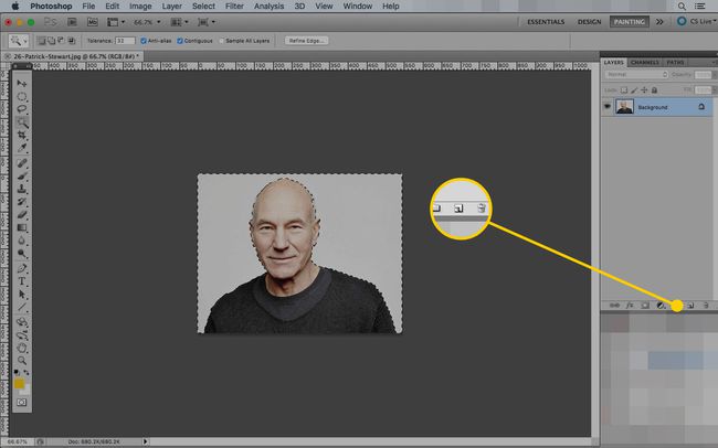 Photoshop met de knop Nieuwe laag gemarkeerd