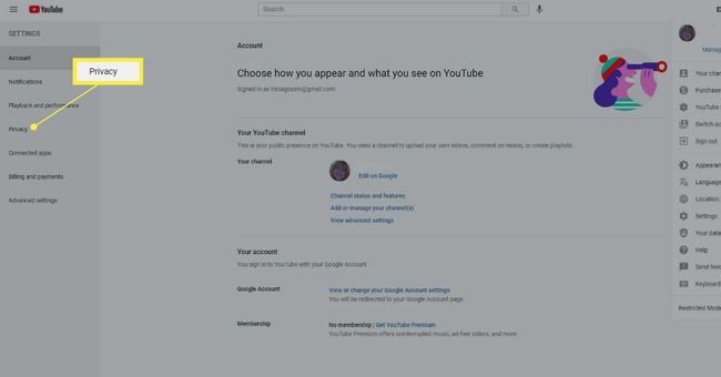 Приватност у подешавањима ИоуТубе-а