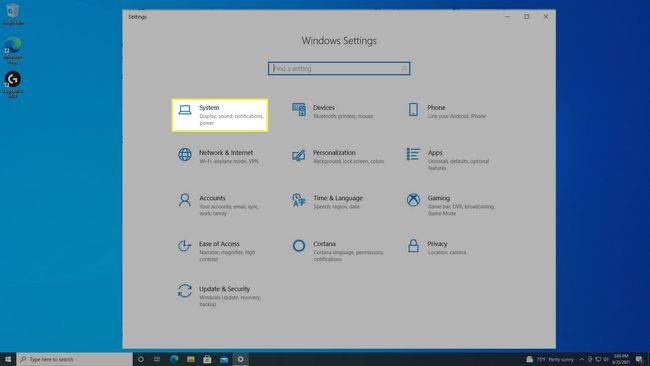 Výběr systému z nastavení Windows 10.