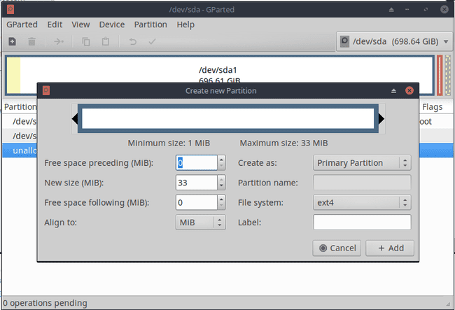 Een nieuwe partitie maken in GParted