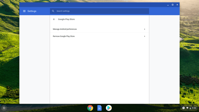 Chromebook Google Play Store-ის პარამეტრების ეკრანის ანაბეჭდი.