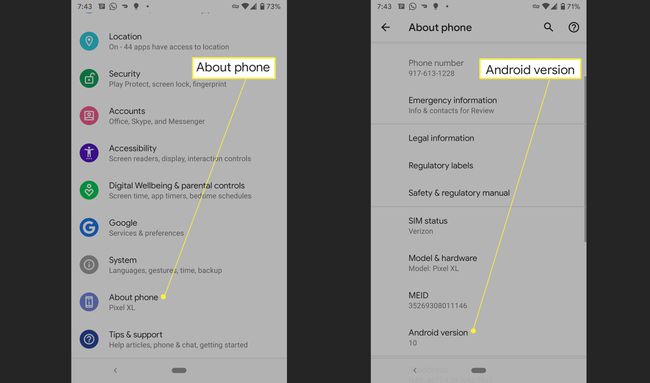 „Android“ versijos peržiūra „Pixel“ telefone.