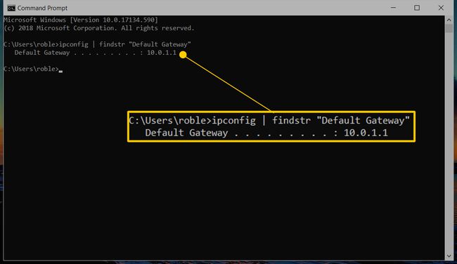 ipdonfic | Findstr comando " Puerta de enlace predeterminada" en el símbolo del sistema con el resultado de la puerta de enlace predeterminada