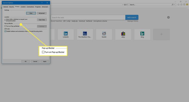 La configuración del Bloqueador de elementos emergentes en Internet Explorer