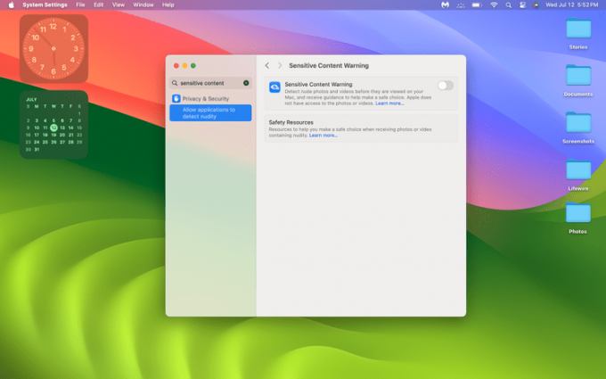 تحذير بشأن المحتوى الحساس في macOS Sonoma