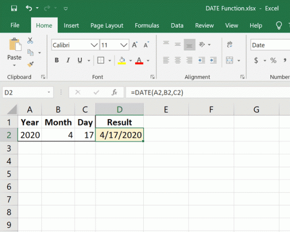 Przykład funkcji DATE w programie Excel