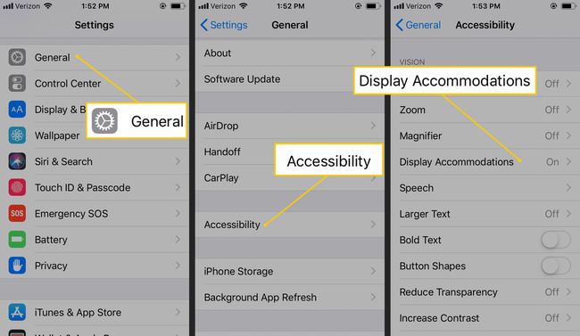 Generelt, Tilgjengelighet, Vis Overnatting i iOS-innstillinger