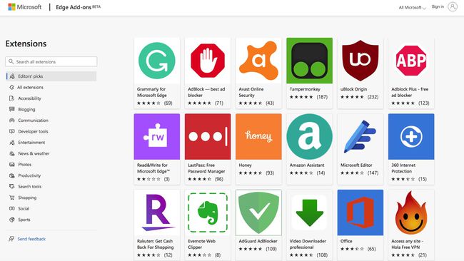 Nueva tienda de complementos de Microsoft Edge para extensiones Edge