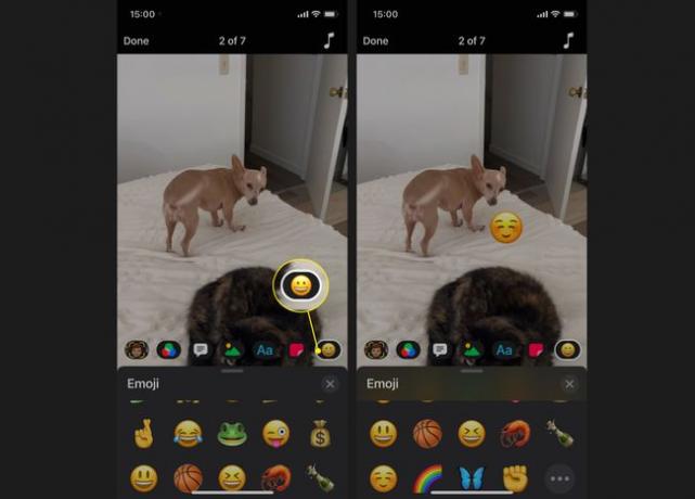 Tippen Sie auf Emoji (Smiley), um einem Clip ein Emoji hinzuzufügen.