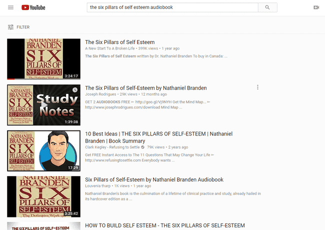 YouTube-Suche nach den sechs Säulen des Selbstwertgefühls Hörbuch