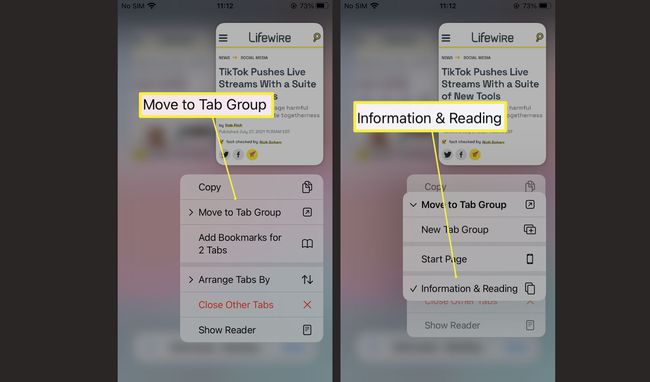 Необходими стъпки за преместване на раздели в група раздели в Safari на iOS 15