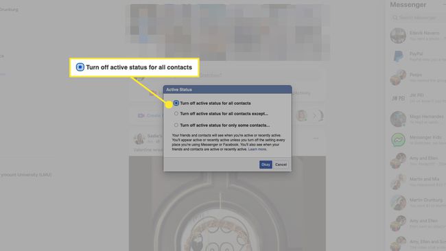 Одаберите Искључи активни статус за све контакте ако не желите да вас нико омета.