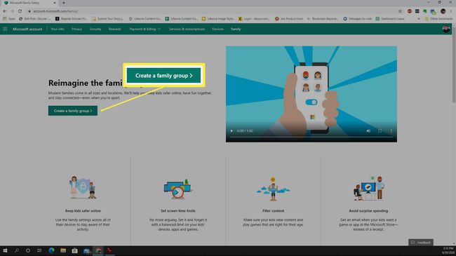 Snímek obrazovky se stránkou Microsoft Family Safety.