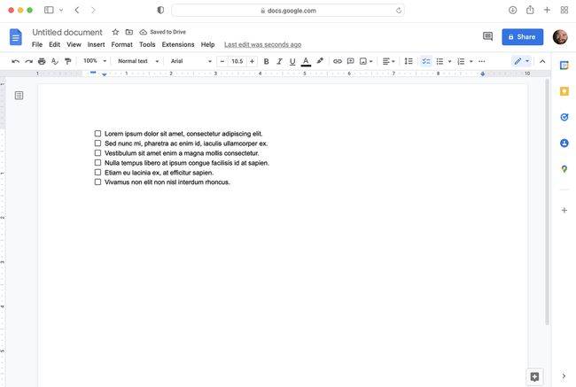 Uma lista de verificação do Google Docs