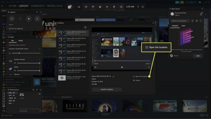 Åpne filplassering i Xbox Game Bar Gallery