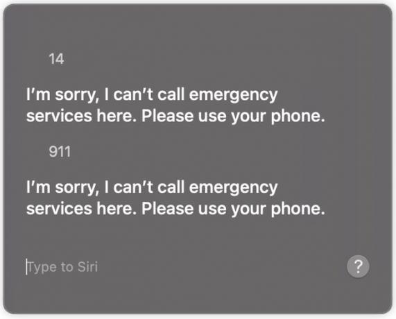 A resposta da Siri aos números 14 e 911 no Mac