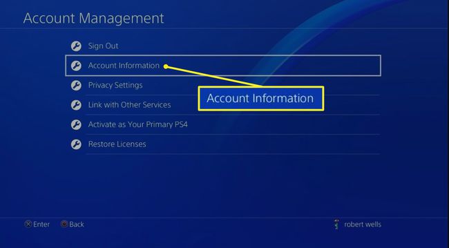 หน้าจอการจัดการบัญชี PS4 ที่เน้นข้อมูลบัญชี