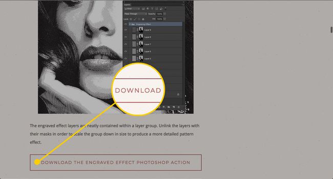 Downloadlink voor actie met gegraveerde Photoshop-effecten bij Spoon Graphics