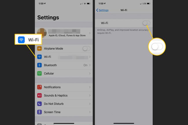 Link Wi-Fi e Wi-Fi desativados nas configurações do iOS