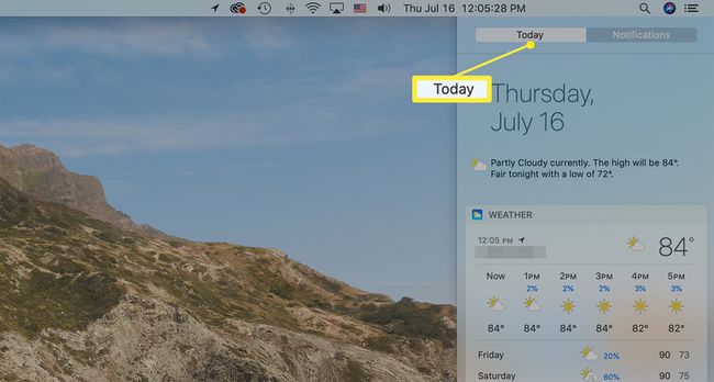 Macの通知センターの上部にある[今日]タブ