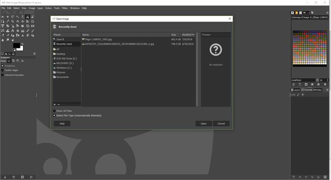 GIMP'de Görüntü Aç iletişim kutusunun ekran görüntüsü