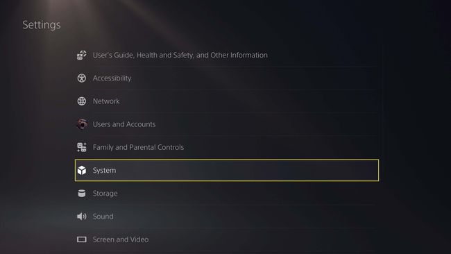 Το κύριο μενού ρυθμίσεων συστήματος PS5 επιλέγοντας Σύστημα.