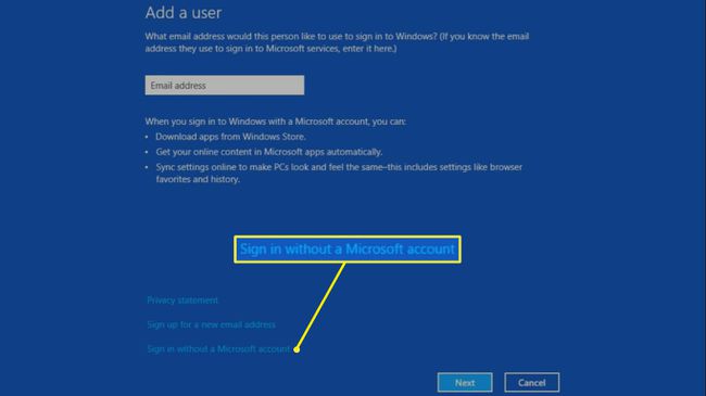 Vyberte možnost Přihlásit se bez účtu Microsoft.