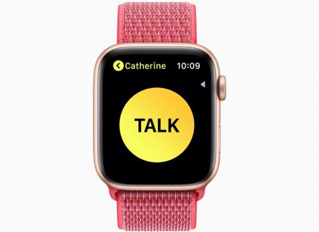 Een Apple Watch met de walkietalkie-app op het scherm