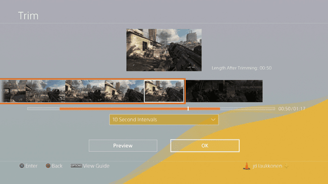 PS4에서 저장할 준비가 된 편집된 클립의 스크린샷.