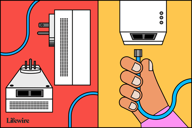 Ilustración de un adaptador de línea eléctrica desde diferentes ángulos.