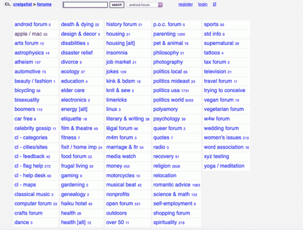 Craigslist 포럼의 스크린샷