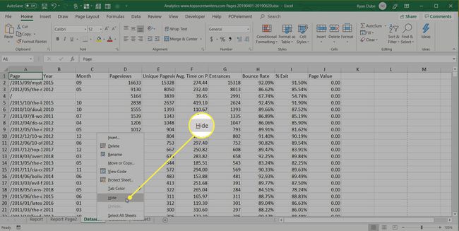 Tabellenregister in Excel ausblenden