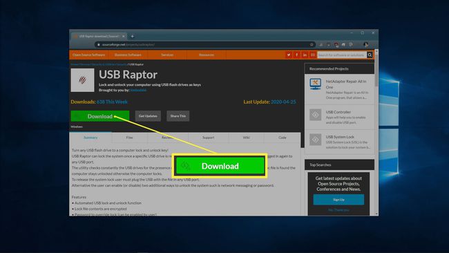USB Raptor SourceForge საიტის ეკრანის სურათი.