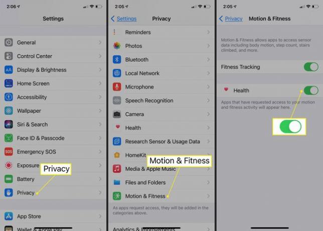 Gesundheit in den iPhone Motion & Fitness-Einstellungen aktiviert