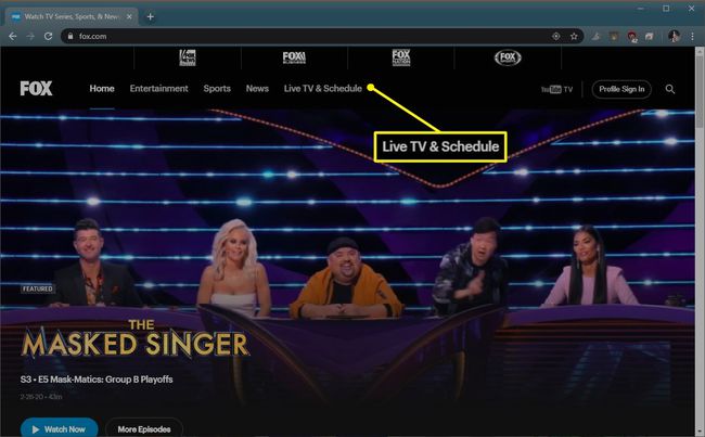 Fox.com cu Live TV și Program evidențiate