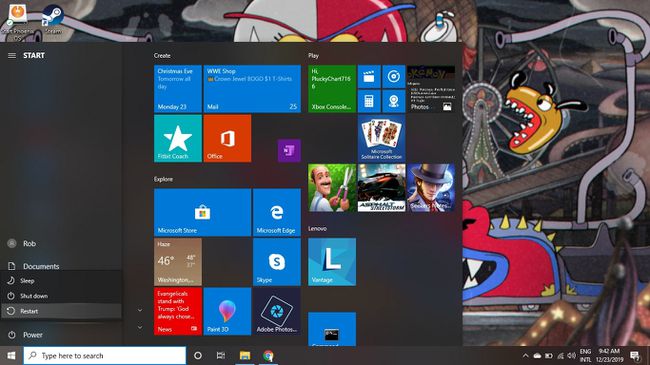 Opțiunea de repornire pe Windows 10