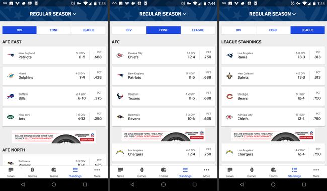 Lestvica mobilnih aplikacij NFL iz tedna v teden