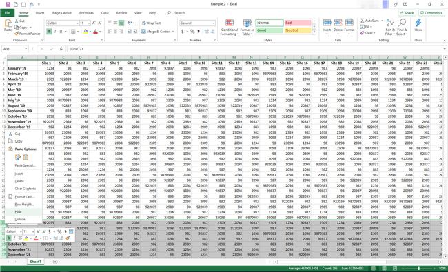 Excel koos kuvatud kontekstimenüüga