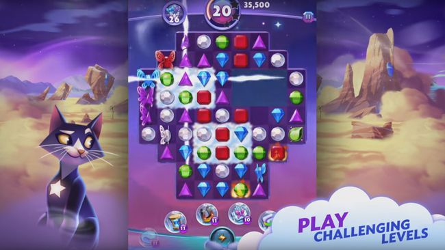 Bejeweled stars spillutfordring med en svart katt.