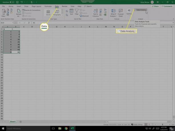 Datenanalysetools zu Excel hinzugefügt