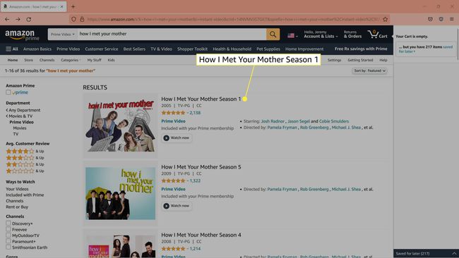 Cum am cunoscut-o pe mama ta evidențiată în rezultatele căutării Amazon Prime Video.