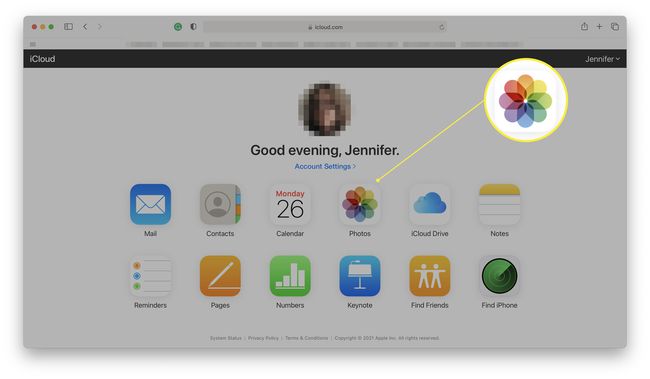 写真アイコンが強調表示されたiCloud.com