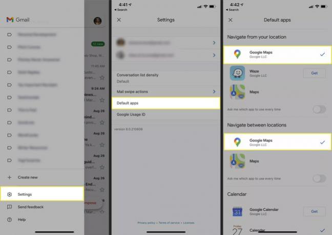 iOSのGmailアプリからデフォルトのナビゲーションアプリとしてGoogleマップを設定します。