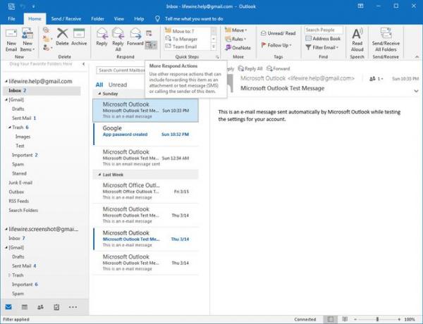 Outlook 2016 Schaltfläche " Weitere Antwortaktionen" ausgewählt