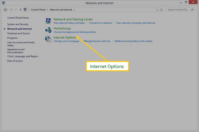 Opciones de Internet en el Panel de control