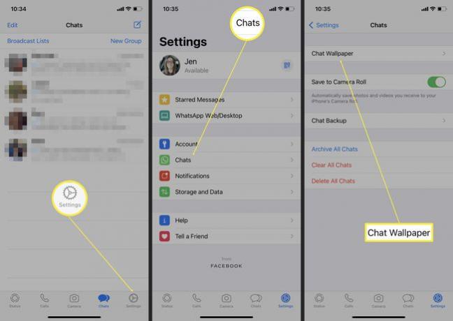 Kroky potřebné k nalezení nastavení tapety chatu na WhatsApp iOS