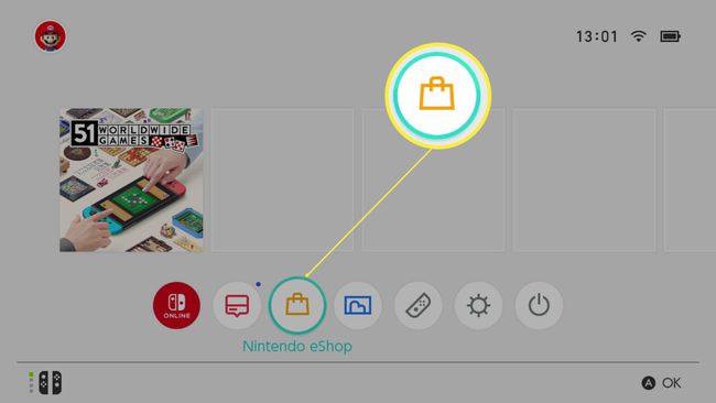 Domovská obrazovka Nintendo Switch so zvýrazneným Nintendo eShop