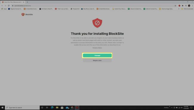 Ekran instalacji rozszerzenia Blocksite.