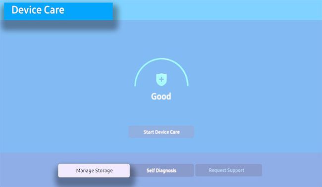 Подождите, пока ваш телевизор запустит быстрое сканирование, затем выберите «Управление хранилищем».