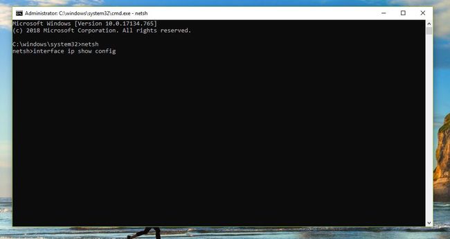 Windows 10'da netsh interface ip show config komutunun ekran görüntüsü